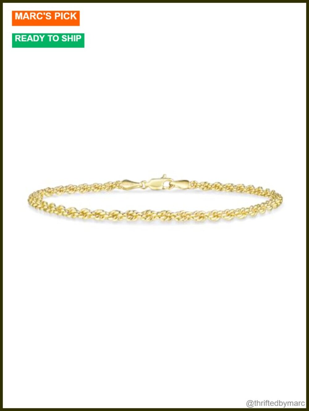 3.2mm 14K Gold Filled Twisted Rope Chain Bracelet for Men & Women, Non Tarnish